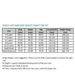 Size chart for Ballet leotard Uniform